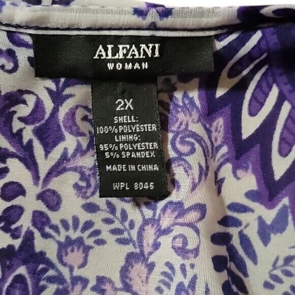 Alfani Womens 2X Purple Paisley Sheer Top With Tie Hem - Picture 6 of 6